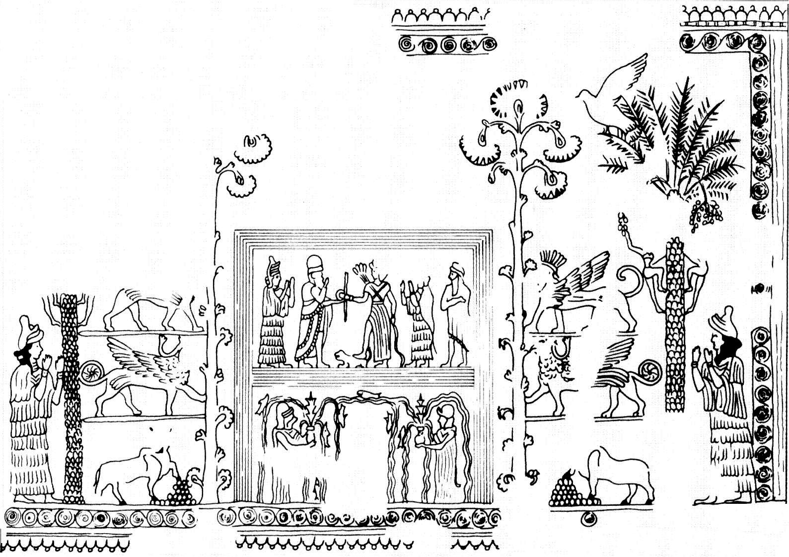 Line-drawing of the Mari Investiture Panel