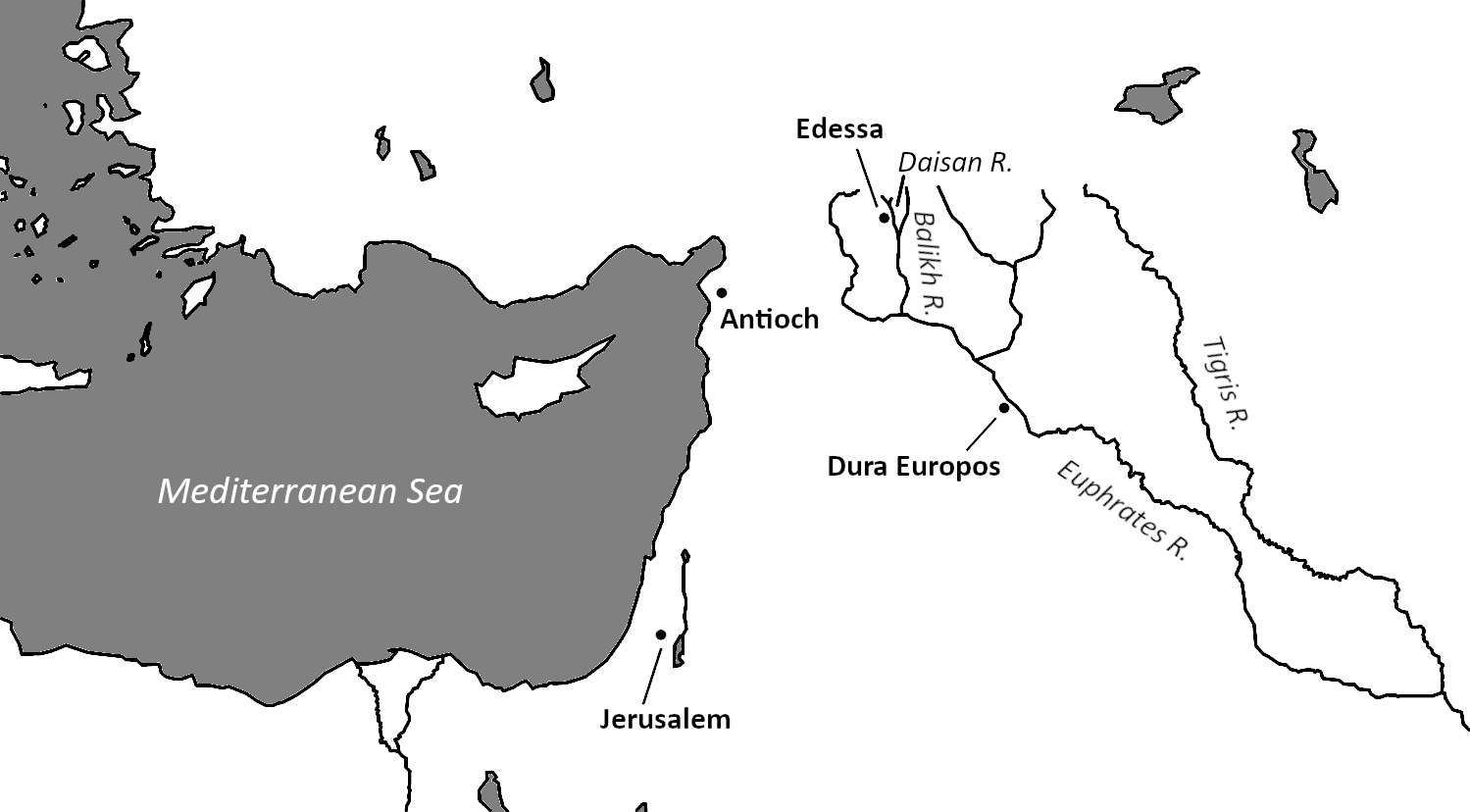 Map showing the locations of ancient Edessa and Dura Europos