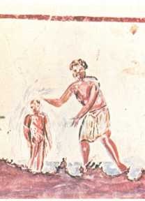 Early Christian Painting of a Baptism, Saint Calixte Catacomb, 3rd century