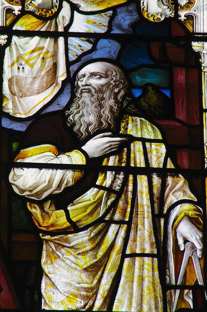 Figure 3. Noah Sees the Ark in Vision. Detail of Patriarchs Window, Holy Trinity Church, Stratford-upon-Avon, England.